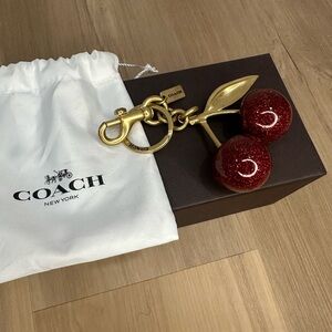 Coach Red Cherry Keychain with Gold Hardware